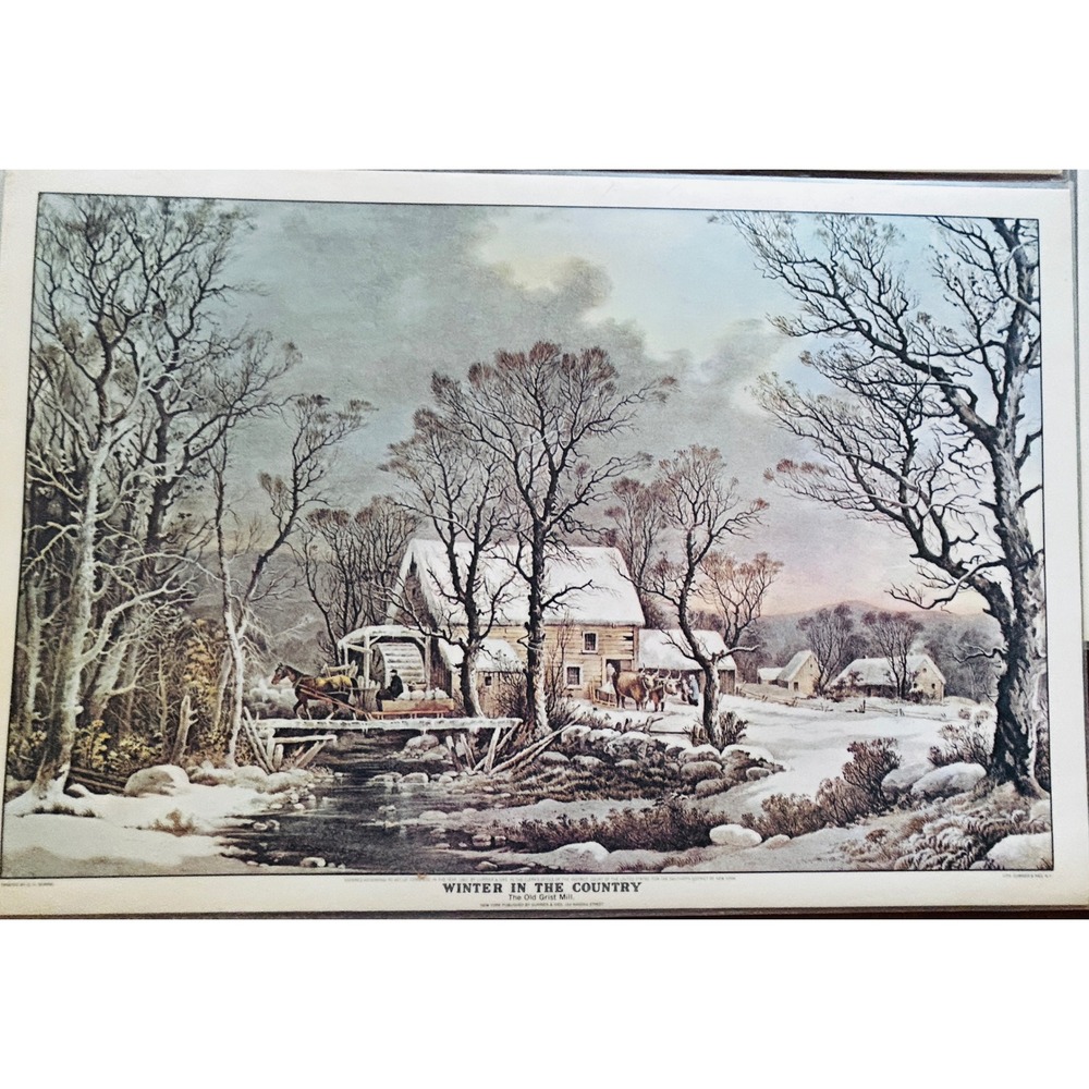 Currier & Ives Placemats Laminated Set of 4 Americana Christmas Farmhouse Rustic - Picture 3 of 9